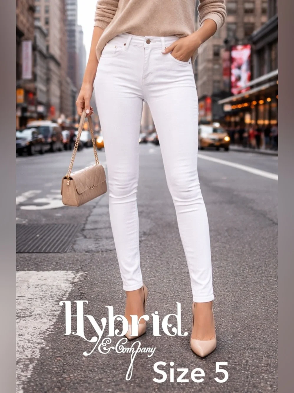💙🔥💜 Hybrid & Co White Jeans Size 5 | Mid Rise Stretch Denim | Clean Classic - Picture 1 of 4